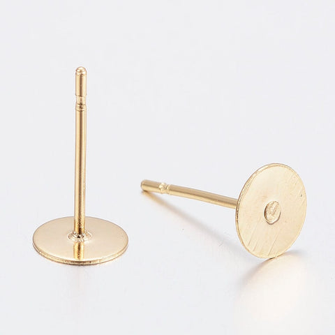 BeadsBalzar Beads & Crafts (SE6917A-60PC) 304 Stainless Steel Stud Earring Findings, Flat Round, Golden 8mm  (60 PCS)