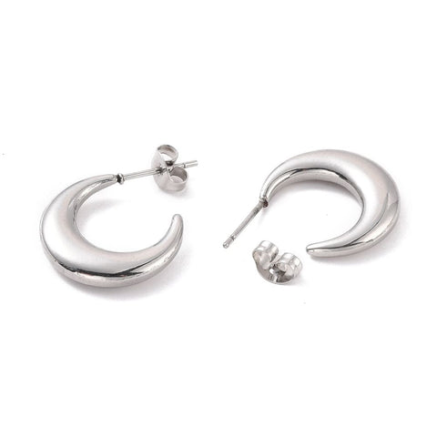 BeadsBalzar Beads & Crafts (SE8777-A) 304 Stainless Steel Crescent Moon Stud Earrings, 26x18x3.5mm (1 PAIR)