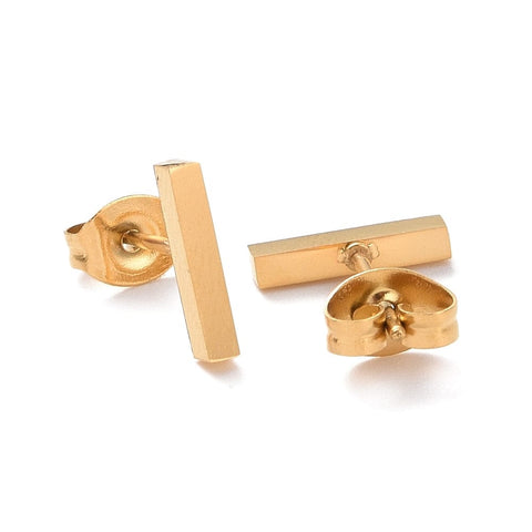 BeadsBalzar Beads & Crafts (SE8933-IGP) Cuboid Ion Plating(IP) 304 Stainless Steel Stud Earrings, 10x2mm (1 PAIR)