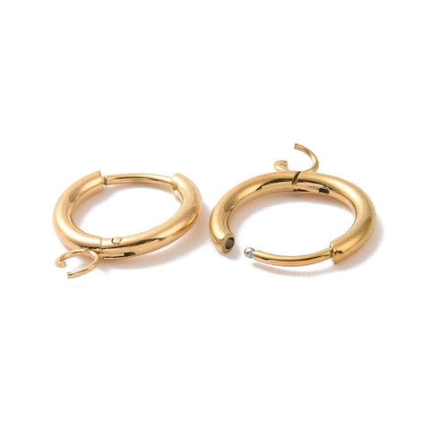 BeadsBalzar Beads & Crafts (SE8973-36G) 304 Stainless Steel Hoop Earrings, with Loop, Golden 14x17mm (1 PAIR)