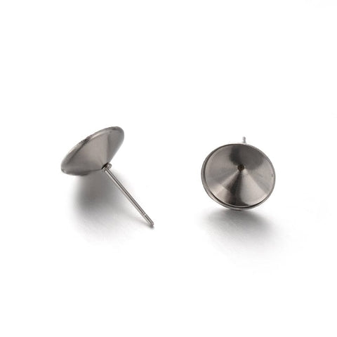 BeadsBalzar Beads & Crafts (SE9085-P) 304 Stainless Steel Stud Earring Settings, Fit for Pointed Back Rivoli Rhinestone, fit for 8mm Rhinestone (4 PCS)
