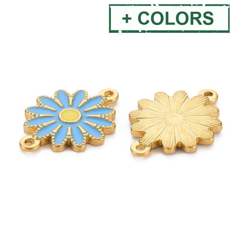 BeadsBalzar Beads & Crafts (SF8787-X) 304 Stainless Steel Enamel Links, Ion Plating(IP), Golden, Flower 21mm (2 PCS)