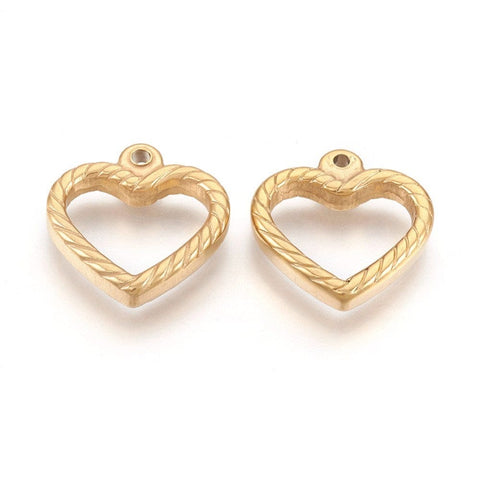 BeadsBalzar Beads & Crafts (SH6937A-6PC) 304 Stainless Steel Open Heart Hollow, Golden 18MM (6 PCS)