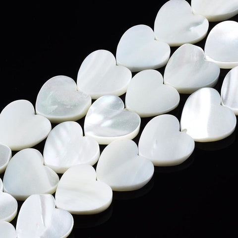 BeadsBalzar Beads & Crafts (SH8867-87) Natural Trochid Shell/Trochus Shell Beads, Bleach, Heart, White, 12x12x3mm (10 PCS)