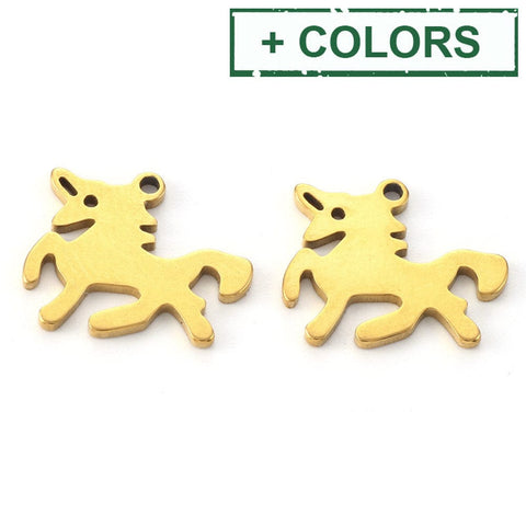 BeadsBalzar Beads & Crafts (SH9041-G) Vacuum Plating 304 Stainless Steel, Laser Cut, Horse, 13x15mm (4 PCS)