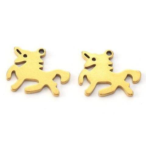 BeadsBalzar Beads & Crafts (SH9040-G) Vacuum Plating 304 Stainless Steel, Laser Cut, Horse, Golden 13x15mm (4 PCS)