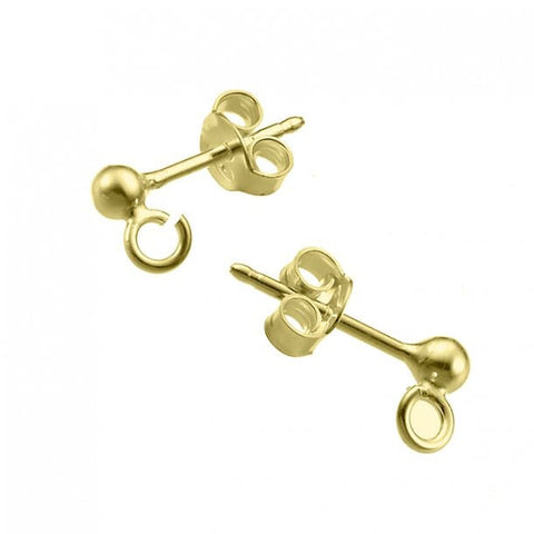 BeadsBalzar Beads & Crafts SILVER 925 / 3 MICRON GOLD PLATED (925-E122-3GP) (925-E122-X) SILVER 925 3MM BEAD STUD EARRING SUPPORTS WITH RING (1 PAIR)