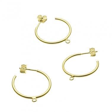 BeadsBalzar Beads & Crafts SILVER 925 / 3 MICRON GOLD PLATED (925-E125-3GP) (925-E124-X) SILVER 925 20MM HOOP EARRING SUPPORTS WITH 1 RING TUBE 1,5MM (1 PAIR)