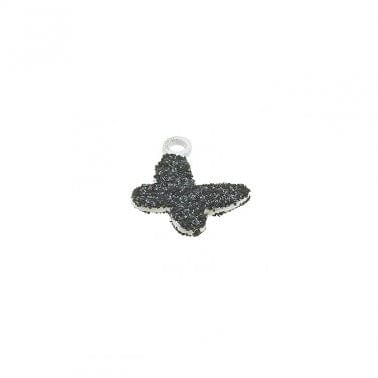 BeadsBalzar Beads & Crafts SILVER 925 / BLACK (925-B150-INO) (925-B150-X) SILVER 925 7,5MM BUTTERFLY GLITTER PENDANT WITH RING (1 PC)