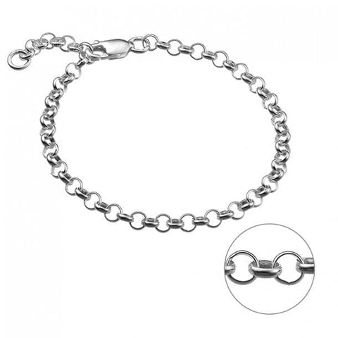 BeadsBalzar Beads & Crafts SILVER 925 / RHODIUM PLATED (925-B131-RB) (925-B131-X) SILVER 925 3,5MM BELCHER CHAIN CHARM BRACELET 18CM (1 PC)