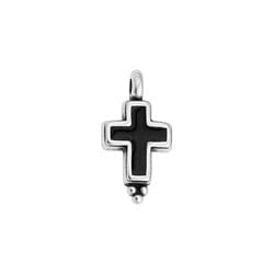 BeadsBalzar Beads & Crafts SILVER ANTIQUE / BLACK 6pc Alloy Cross motif ethnic pendant 17x9mm