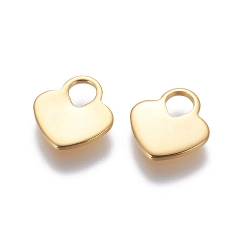 BeadsBalzar Beads & Crafts (SL6901A-15PC) 304 Stainless Steel Charms, Heart Lock, Golden 10mm wide (15 PCS)
