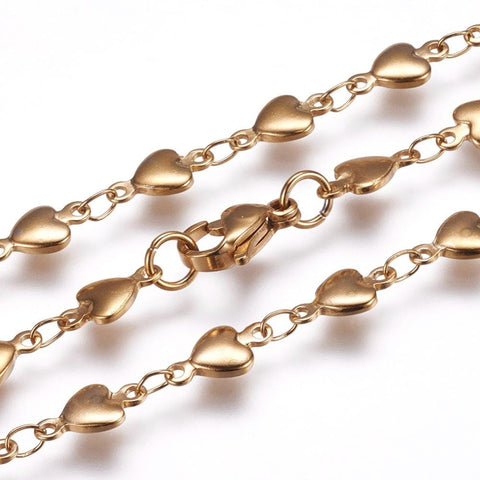 BeadsBalzar Beads & Crafts (SN6093X-3PC) 304 Stainless Steel Chain Necklaces, Heart (45.5cm) (3 PCS)
