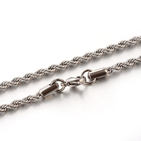 BeadsBalzar Beads & Crafts (SN6928A-3PC) 304 Stainless Steel Rope Chain Necklaces, 3mm wide, 50cm long (3 PCS)