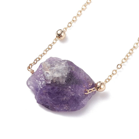 BeadsBalzar Beads & Crafts (SN8991-X) Raw Stone Pendant 304 stainless Steel Necklace (45cm)