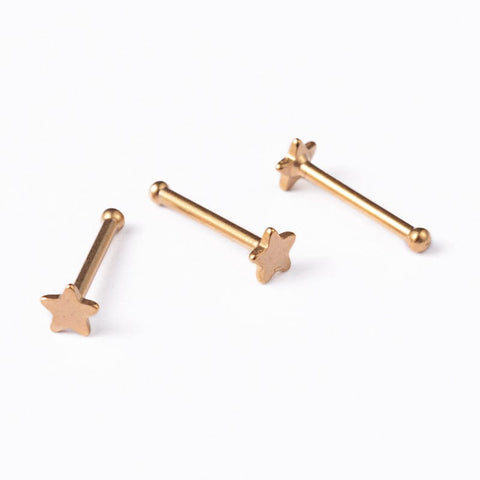 BeadsBalzar Beads & Crafts (SN9018-G) Star 304 Stainless Steel Nose Studs, Golden 8.5mm (2 PCS)