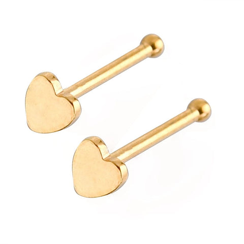 BeadsBalzar Beads & Crafts (SN9020G) Heart 304 Stainless Steel Nose Studs, 8.5mm (2 PCS)