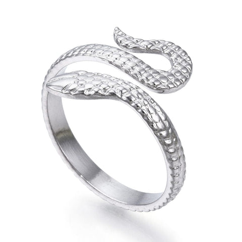 BeadsBalzar Beads & Crafts (SN9121-P) 304 Stainless Steel Snake Open Cuff Ring, (17.5mm) (1 PC)