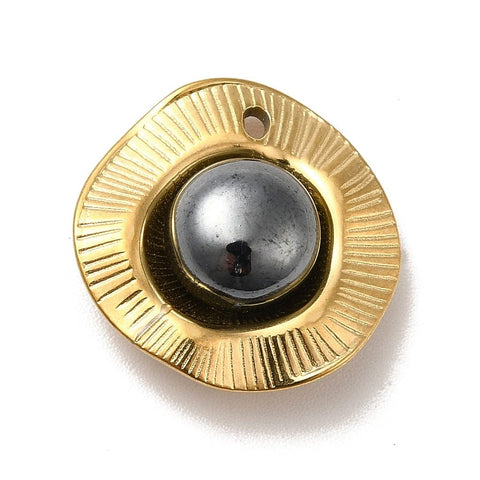 BeadsBalzar Beads & Crafts (SP8762-B) Ion Plating(IP) 304 Stainless Steel Pendants, with Enamel, Golden, Flat Round, Black, 16.5mm (2 PCS)