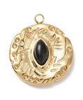 BeadsBalzar Beads & Crafts (SP8888-09G) 304 Stainless Steel Pendant, Flat Round with Eye, Black, 17x15x4.5mm (1 PC)
