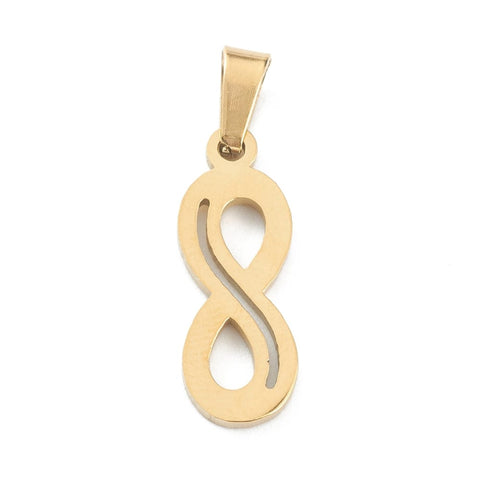 BeadsBalzar Beads & Crafts (SP9029-IG) Ion Plating(IP) 304 Stainless Steel Pendants, Infinity, Golden, 19x7x1.5mm (1 PC)
