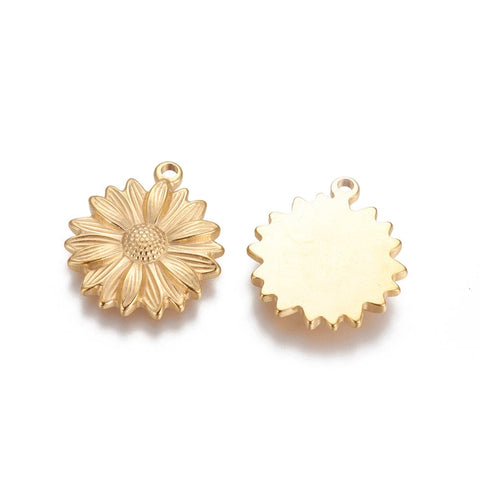 BeadsBalzar Beads & Crafts (SS8812-G) Vacuum Plating 304 Stainless Steel, Sunflower, Golden  22x25.5mm (2 PCS)