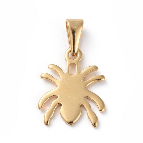 BeadsBalzar Beads & Crafts (SS8814-G) 304 Stainless Steel Pendants, Spider, Golden 16x19.5mm (2 PCS)