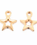 BeadsBalzar Beads & Crafts (SS8896-G) Ion Plating(IP) 304 Stainless Steel Charms, Star, Golden, 8.5x7x0.8mm (10 PCS)