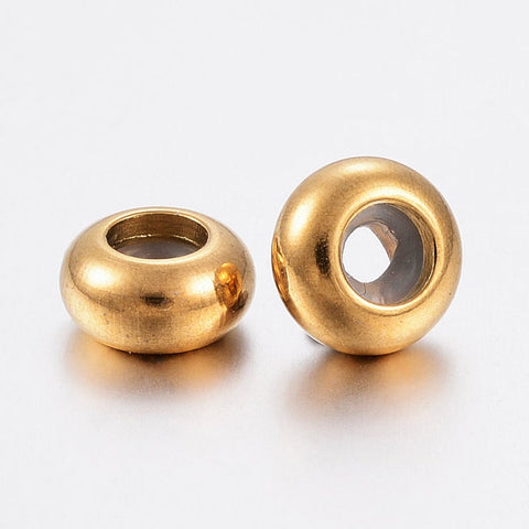 BeadsBalzar Beads & Crafts (SS8999-G) Stainless Steel Beads, with Plastic, Slider Beads, Stopper Beads, Rondelle, Golden 6mm (4 PCS)