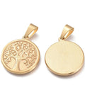 BeadsBalzar Beads & Crafts (ST8813-G) 304 Stainless Steel Pendants, Flat Round with Tree of Life, Golden  25x28mm (1 PC)