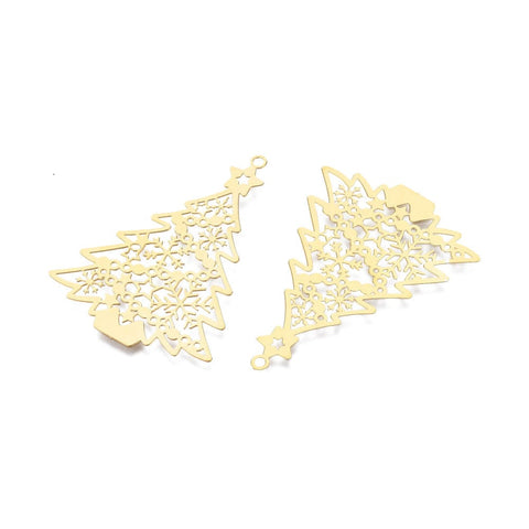 BeadsBalzar Beads & Crafts (ST8982-G) 201 Stainless Steel Big Pendant, Christmas Tree, 53x39mm (2 PCS)