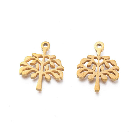 BeadsBalzar Beads & Crafts (ST9148-IG) Ion Plating(IP) 304 Stainless Steel Pendants, Manual Polishing, Tree of Life, Golden, 16x13x1mm (2 PCS)