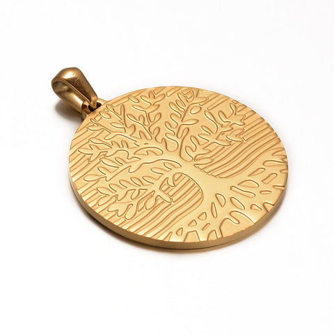 BeadsBalzar Beads & Crafts (ST9151-IG) Flat Round with Tree of Life Ion Plating(IP) 304 Stainless Steel Pendants, Golden, 32x30x1.5mm (1 PC)