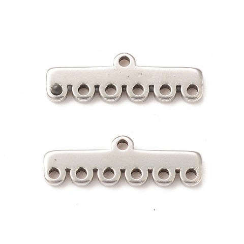 BeadsBalzar Beads & Crafts STAINLESS STEEL 304 Stainless Steel Chandelier Component Links, 7-Loop Connector, Rectangle, 5x16.5x1.5mm