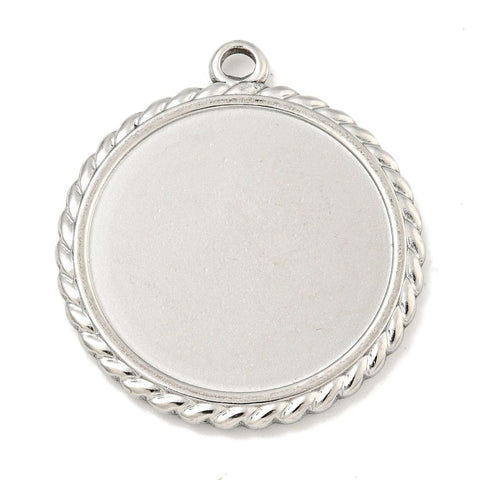 BeadsBalzar Beads & Crafts STAINLESS STEEL 304 Stainless Steel Pendants Cabochon Settings, Flat Round