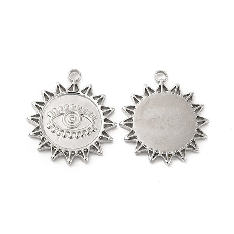BeadsBalzar Beads & Crafts STAINLESS STEEL (SE9061-P) (SE9061-X) 304 Stainless Steel Pendant, Flower with Evil Eye, 21.5x19x1.5mm (2 PCS)
