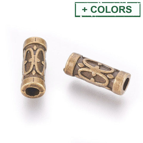 BeadsBalzar Beads & Crafts Tibetan Silver Beads, Tube, Antique Silver 13mm