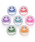 BeadsBalzar Beads & Crafts Transparent Acrylic Beads, Horizontal Hole, with Glitter Powder & Enamel, Flat Round with Smile Face, Mixed Color, 10x5mm