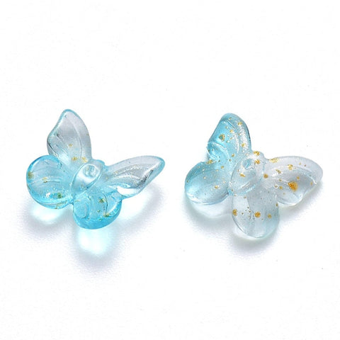 BeadsBalzar Beads & Crafts TURQUOISE (BT8873-22B) (BT8873-X) Two Tone Transparent Spray Painted Glass, Butterfly, 9.5x11x3mm (30 PCS)