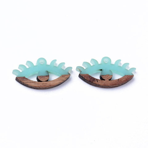 BeadsBalzar Beads & Crafts TURQUOISE (ER8785-B01) (ER8785-X) Resin & Walnut Wood Pendants, Eyes,14x27x4mm (2 PCS)