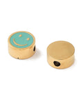 BeadsBalzar Beads & Crafts TURQUOISE Ion Plated 304 Stainless Steel Enamel Beads, Flat Round with Smiling Face, 5x2.5mm
