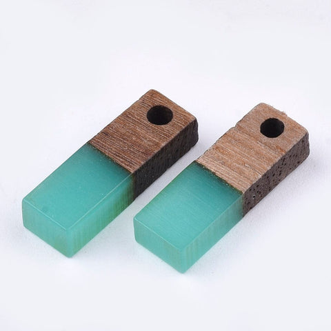BeadsBalzar Beads & Crafts TURQUOISE (WR8782-G) (WR87872-X) Resin & Walnut Wood Pendants, Rectangle, 17x5.5x3~3.5mm (4 PCS)
