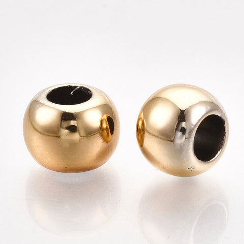 BeadsBalzar Beads & Crafts UV Plating ABS Plastic European Beads, Large Hole Beads, Round, Golden 8mm