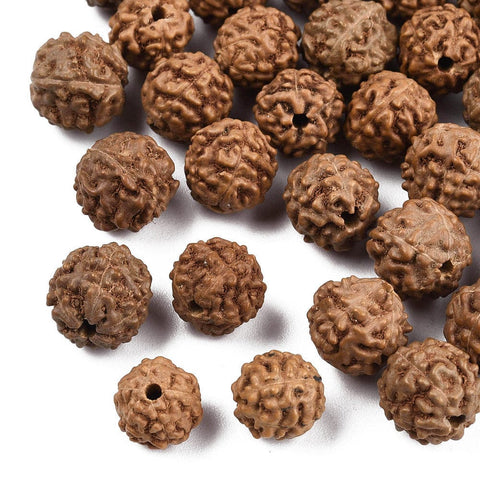 BeadsBalzar Beads & Crafts (WB9047-01) Undyed Natural Rudraksha Beads, Round, Sienna, 8~9.5x7~9.5mm (20 PCS)