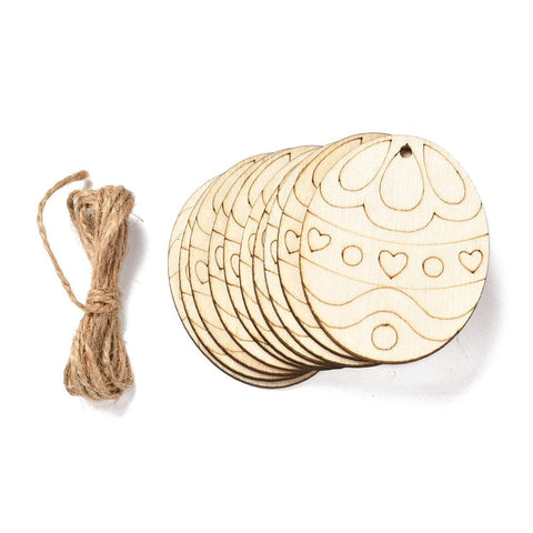 BeadsBalzar Beads & Crafts (WE9199-03) DIY Crafts Easter Egg Shape Cutouts Pendants, with Hemp Rope, Heart Pattern, 75x58mm, (10pcs/bag)