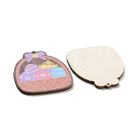 BeadsBalzar Beads & Crafts (WE9205-H) Single Face Printed Wood Big Pendants, Easter Charms 42.5x50.5mm (4 PCS)