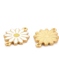 BeadsBalzar Beads & Crafts WHITE / GOLD (SF8787E) (SF8787-X) 304 Stainless Steel Enamel Links, Ion Plating(IP), Golden, Flower 21mm (2 PCS)
