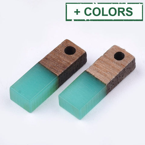 BeadsBalzar Beads & Crafts (WR87872-X) Resin & Walnut Wood Pendants, Rectangle, 17x5.5x3~3.5mm (4 PCS)