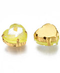 BeadsBalzar Beads & Crafts YELLOW Sew on Rhinestone, Glass Rhinestone, Golden Plated 201 Stainless Steel Prong Settings, Heart, 12x12x6mm