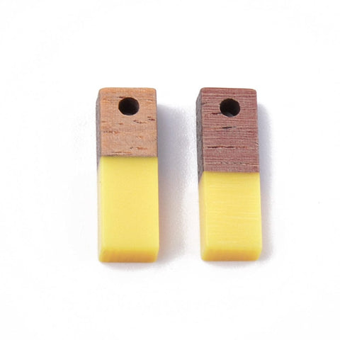 BeadsBalzar Beads & Crafts YELLOW (WR97820A) (WR87872-X) Resin & Walnut Wood Pendants, Rectangle, 17x5.5x3~3.5mm (4 PCS)
